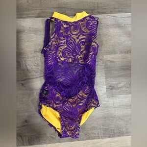Kandi Kouture YXL Purple Yellow lace leotard